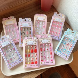 Kids' Nail Art Press-On Nails, Nail Parts, Gel Nail Tip Set, Nails A22, Children's Cute Wearable Nail Patches Free Size/8 50ea