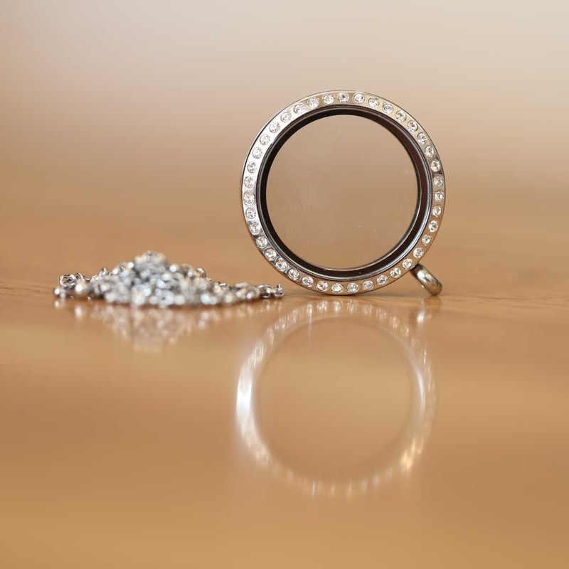 Big Round Sparkle Floating Locket and Round Loop Necklace