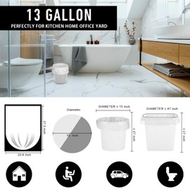 105Counts 13 Gallon Trash Bags, Flexible & Durable Kitchen Garbage Bags, Unscented & Easy Tearing Medium Gallon Trash Bag for Kitchen, Bathroom, Bedroom, Office, Transparent