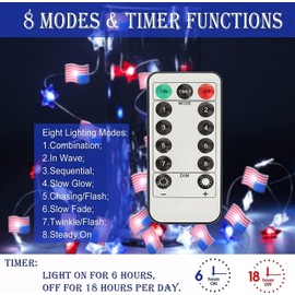 Independence Day Decor LED String Lights Battery Operated with Remote 10 ft 30 LED,USA American Stars Flag Lighting for Bedroom Patriotic Decoration