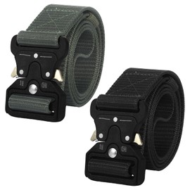 ShinherYee Tactical Belt, Work Belt for Men, Military Mens Belts, Webbing Adjustable Nylon men's belts, for Work Outdoor Army Policemen Casual Using (2, 1 black+1 green)