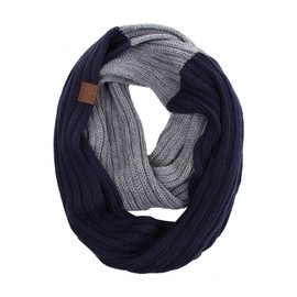 ScarvesMe Two Tone Soft Chunky Pullover Knit Long Loop Infinity Hood Cowl Scarf (Navy/Light Grey)