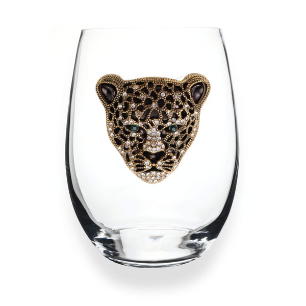 THE QUEENS' JEWELS Gold Leopard Jeweled Stemless Wine Glass -