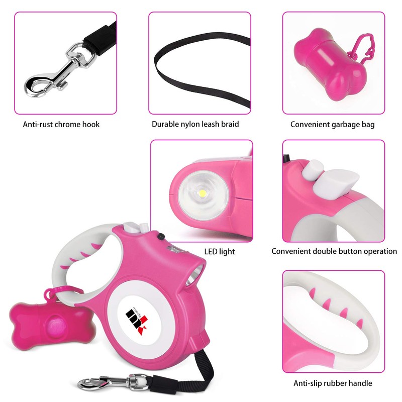 Retractable Dog Leash with LED Light Makife 5m Extendable Dog