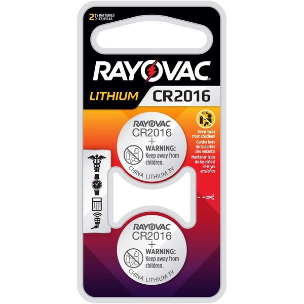 Rayovac CR2016 Battery, 3V Lithium Coin Cell CR2016 Batteries (2 Battery Count), KECR2016-2A