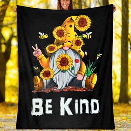 Ivarunner Sunflower Gnome Blanket - Christmas Birthday Gnome Gifts for Women, Soft Be Kind Gnome Throw Blanket for Women, Wife, Mom, Adults, Girls, Gnome Lover, 50''x60''