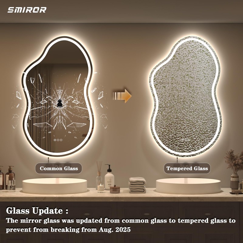 SMIROR Irregular Led Bathroom Mirror 20x 32 inch, Cloud Lighted