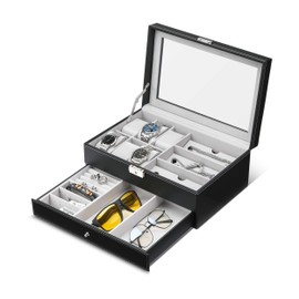GUKA Watch Glasses Box Watch Case Jewelry Box Gift Holder Jewelry Display Box Case Drawer Sunglasses Storage Earrings Storage Organizer for Men Women (Black) (white)