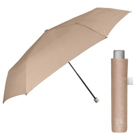 PERLETTI Umbrella UV Block Protection for Women Girls - Super Compact Pocket Umbrella Silver - Mini Umbrella Travel Umbrella Windproof Lightweight Colourful Stable - Diameter 91 cm Trend, Pastel brown