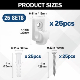 25 Sets Wire Shelf Clips, Down Wall Clips with Screws & Anchors - Plastic Heavy Duty Wall Clips for Closet Shelf Brackets, Wire Shelving Accessories (White)