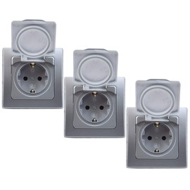DELPHI Socket IP44 with Protection Lid Flush-Mounted Wet Room Rubber Seal Grey Silver