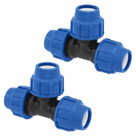 SmartProduct T-Piece PE Pipe Fitting 20 mm x 20 mm x 20 mm Screw Connection PN16 DVGW Drinking Water Certified - Clamp Connector - PP T Piece Coupling Compatible with PE80 PE100 Pipes - Pack of 2
