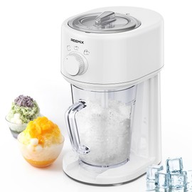 Reemix Shaved Ice Machine, Electric Ice Shaver and Snow Cone Machine with Large Capacity Storage, Portable Ice Crusher Ice Thickness Can be Adjusted (White)