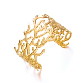 NEPULOY Wide Gold Cuff Bracelets for Women - Gold Boho Vintage Statement Open Coral Bracelets, Irregular Cuff Bangle | Beach Ocean Statement Jewelry