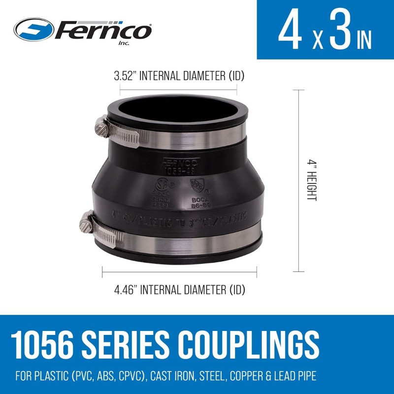 Fernco 1056-43 Reducing 4-in. x 3-in. Flexible PVC Pipe Coupling