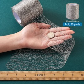 Pandahall Spider Web Lace Net, 3 Inch Silver Mesh Ribbon Roll Large Hole Tulle for Crafts Flowers Gift Wrapping Skirt Door Curtain Backdrop 20 Yards