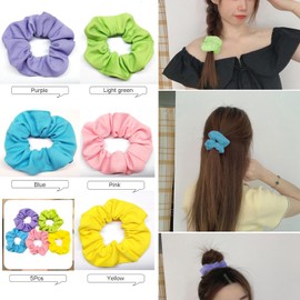 5Pcs Colorful Hair Scrunchies for Girls & Women. Soft Elastic Ponytail Holders, Hair Ties for Sports, Daily Use.