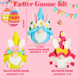 MAGIMUSE Crochet Kit for Beginners Crochet Starter Kits for Adults Easter Amigurumi Knitting Crochet Animals Kits Hooks Yarn Set with Step-by-Step Video Tutorials, 3 Easter Gnomes (40%+ Yarn)