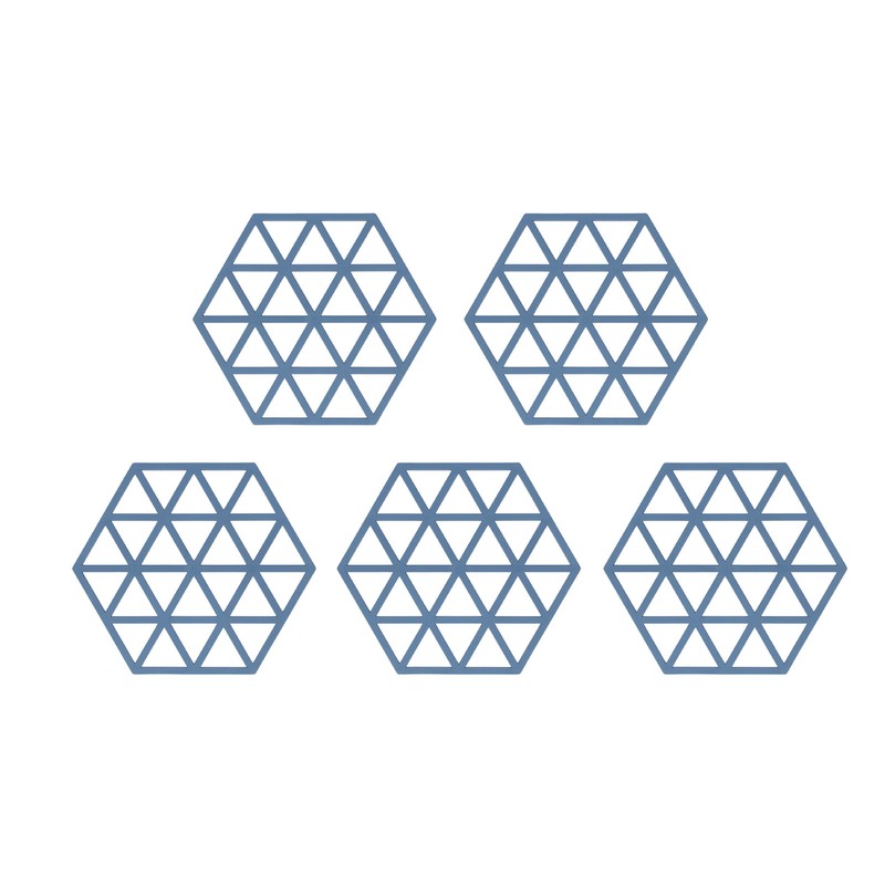 5pcs Table Mats Geometric Hex Shape Hollow Silicone Blue Insulation
