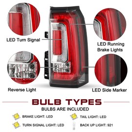 JSBOYAT LED Tail Light Fits for 2015-2020 GMC Yukon/Youkon XL Outer Rear Taillight Assembly with Bulbs OE Direct Replacement Brake Tail Lamp RH (Right Passenger Side)
