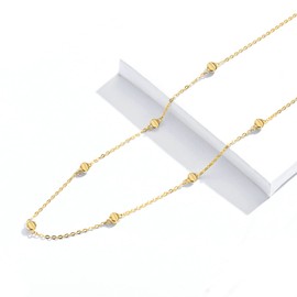 BHUBREA 925 Sterling Silver Choker Necklace for Women Round Disc Station Necklace Adjustable Thin Chain 14K Gold Plated Dainty Coin Station Jewelry for Her 14+2 Inch