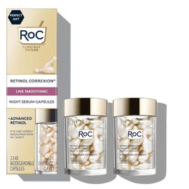 RoC Retinol Correxion Anti-Aging Wrinkle Night Serum, Retinol Serum for Face, Daily Treatment for Fine Lines, Post Acne Scars, 80 Capsules (Limited Edition Value Set), Unscented