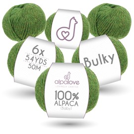 ALPALOVE Bulky Set (6 x 1.75 oz) Super Soft Baby Alpaca Knitting Yarn Middle Green 328 Yards