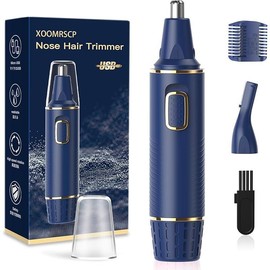 Nose Hair Trimmer for Men, 2024 Painless USB Rechargeable Nose Hair Trimmer, Ear and Nose Hair Trimmer for Men, Professional Facial Hair Trimmer with IPX7 Waterproof Dual Edge Blades led  facial hair clipper - Color: Blue