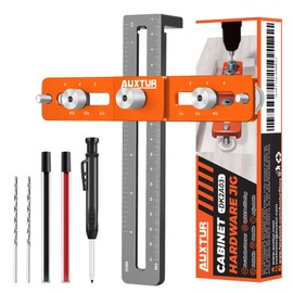 AUXTUR Cabinet Hardware Jig with Deep Hole Pencil, Adjustable Cabinet Handle Template Tool with Alignment Hole, Punch Locator Drill Guide for Knobs,Handles and Pulls, Drawer Cabinet Installation