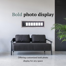 Creative Letter Art 4” x 6” Multiple Opening Picture Frame Collage with 8 holes, Hamptons Driftwood Grey Frame with 10 x 40-inch Black Mat, Full-Strength Glass, Photo Collage for Wall, 8 Openings