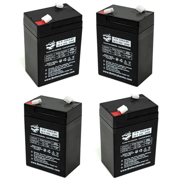 (4 Pack) ELB-0604 Battery ELB0604 6V4.5AH for Exit Sign Emergency Light 6V 4.5AH SLA Sealed Lead Acid Battery UB645 SLA0905 AH 4.0 AMP Hour 120255