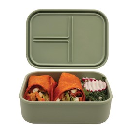 Silicone Bento Box, 3 Removable Compartments, BPA-Free, Leak-Resistant, Dishwasher and Microwave Safe, Perfect for Work, Travel & Meal Prep, (Green)