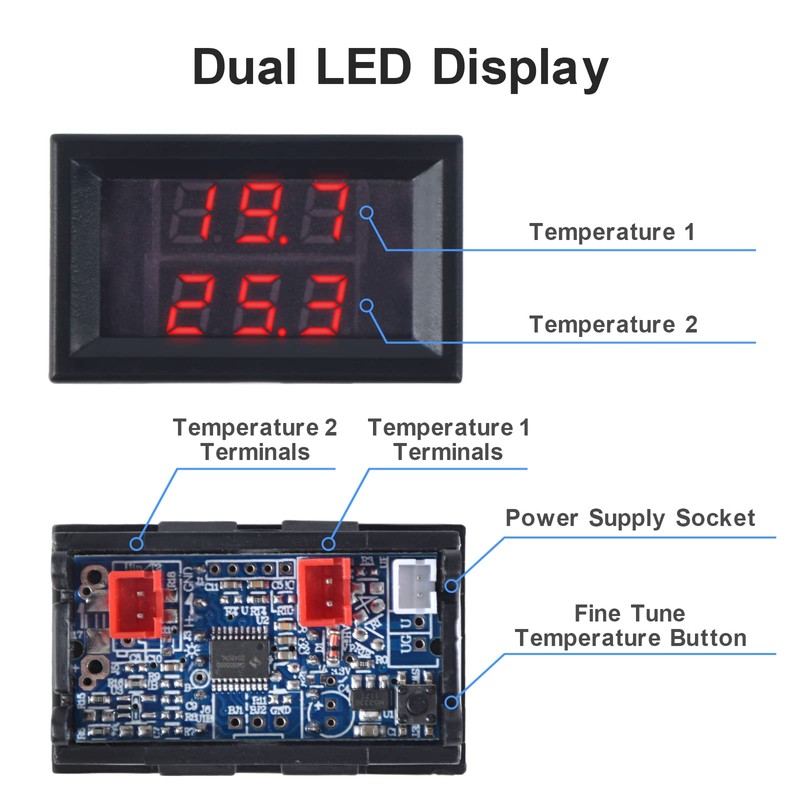 FBBULES LED Digital Thermometer with 2 Waterproof Metal Probes DC