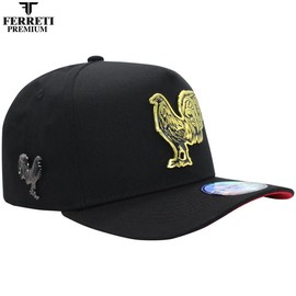 Ferreti Hats FT62 Rooster Design Cotton Baseball Cap with Removable Metal Pin for Unisex - Color: Black with Black Rooster Pin