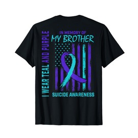 Teal Purple Ribbon Suicide Awareness Flag Brother Back Print T-Shirt