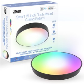 Feit Electric Smart Ceiling Light Fixture, 15" Round Flush Mount, Color Changing, Music Sync, Works with Alexa and Google Home Asst, 30W, 1600 Lumens, Tunable White, 22-Year Lifetime, FM15/RGBW/DIM/AG