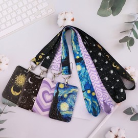 Juanooo Aesthetic Key Lanyard ID Badge Holder for Women Girls Students Cool Doctors Nurses Retractable Badge Reel Lanyard for ID Badges Van Gogh Keychain Lanyard for Car Keys