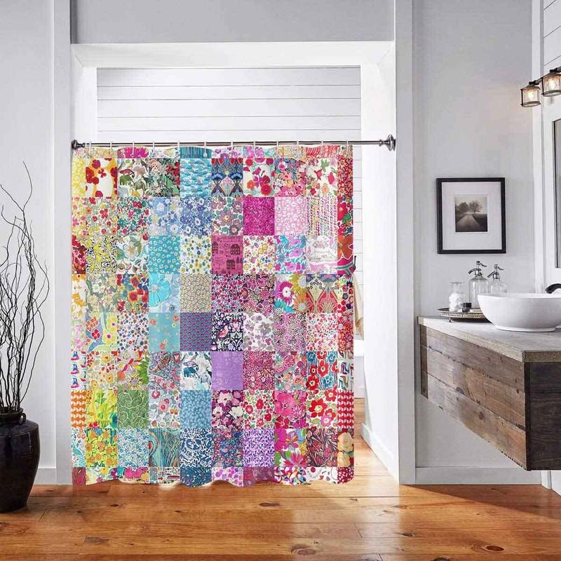 GURETER Boho Patchwork Shower Curtain, Spring Blooming Splicing Flowers Pattern