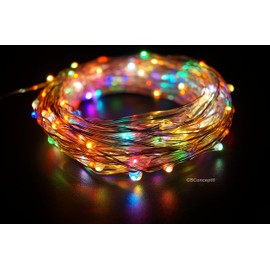CBconcept® LC200-10M-M LED Starry String Lights on Copper Wire,Includes UL Listed Power Adapter,33-Feet, 200 LED's, Multi Color
