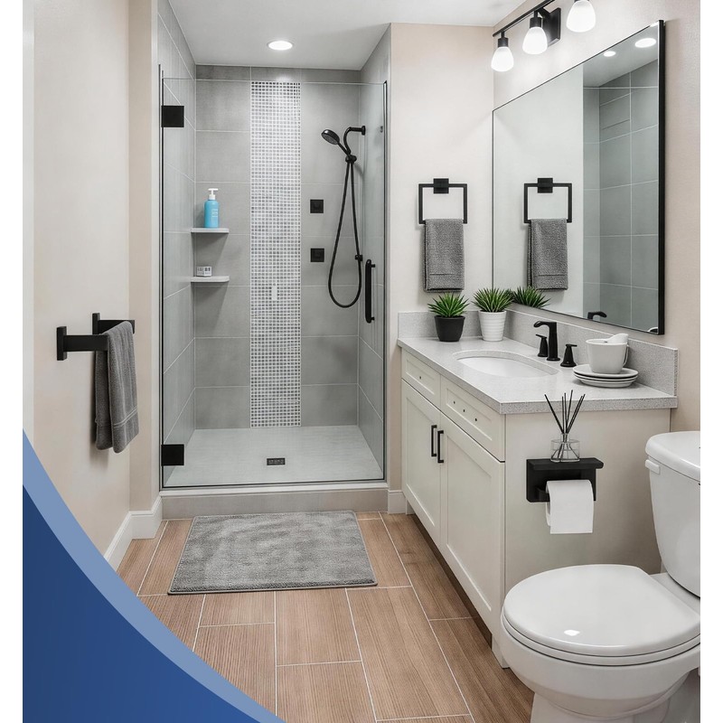 5-Piece Matte Black Bathroom Towel Bar Set,24" Bathroom Hardware Kit