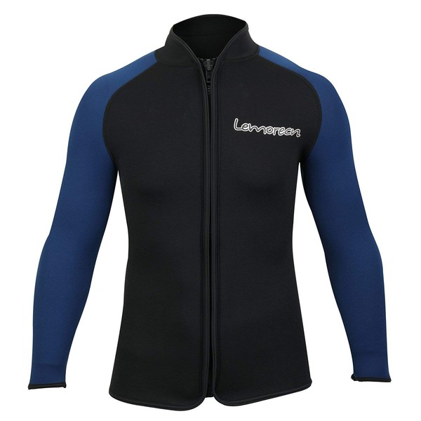 Lemorecn Adult's 3mm Wetsuits Jacket Long Sleeve Neoprene Wetsuits Top (2031blackblueM)