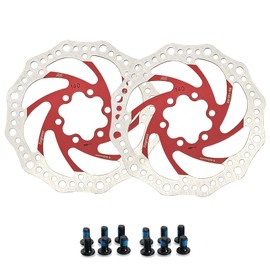 Yongness Bicycle Disc Brake Disc 140 mm/160 mm/180 mm, 203 mm 6 Hole Brake Disc with 12 Screws, Stainless Steel Brake Disc Compatible with Shimano Tektro, Avid, Magura, Hayes, (Red 160 mm)