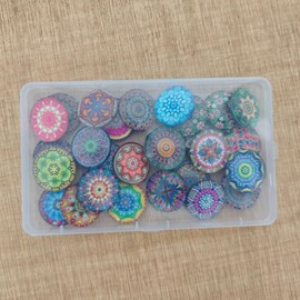 FTXanty Pack of 24 Fridge Magnets Decorative Colourful Photo Magnets Round 30 mm Glass Cabochons Glass Magnets Mandala Pattern 3D Magnets for Fridge Magnetic Board Whiteboard Pin Board Crafts