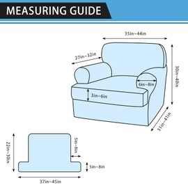 Pfrstuv 2-Pieces T Cushion Armchair Slipcovers Leather Look Couch Cover Chair Covers Stretch Furniture Protector Sofa Cover with 1 Individual T Cushion Seat Cover Slipcover Sets Washable, Navy