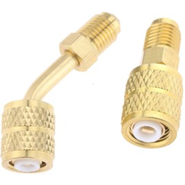 QINMANXI 2 Pcs R410A Adapter, Brass, Adapter, R410A, HVAC, 5/16 inches SAE Female to 1/4 inches SAE Male Flare, Straight + Angled