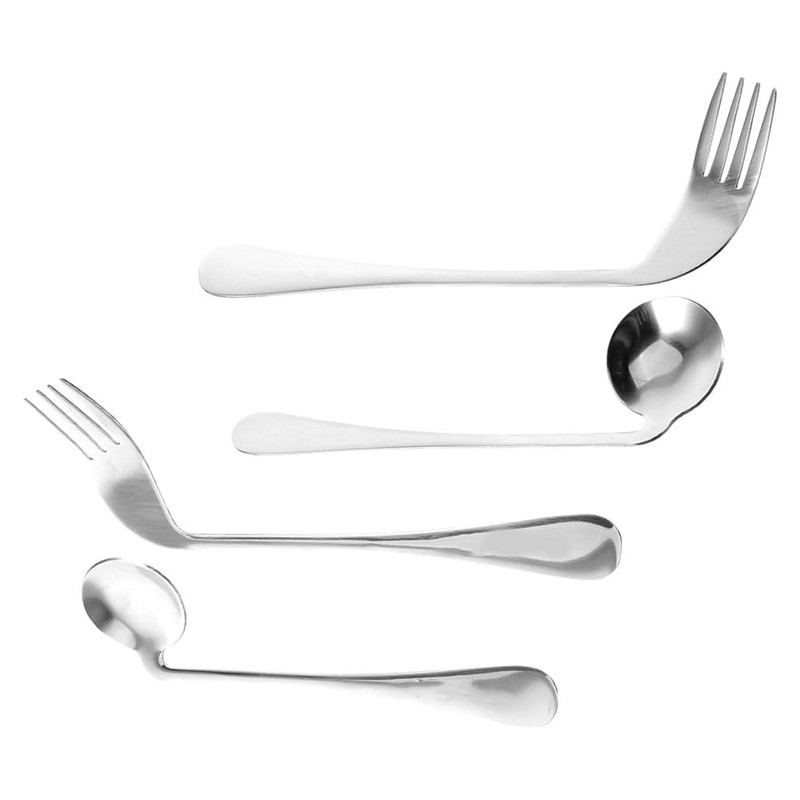Adaptive Utensils Set - Curved Stainless Steel Spoon and Fork