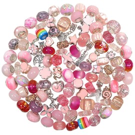 Toaob Pack of 100 European Beads 50 Styles Pink Large Hole Rhinestone Charms Spacer Beads for DIY Crafts Bracelets Necklaces Jewellery Making