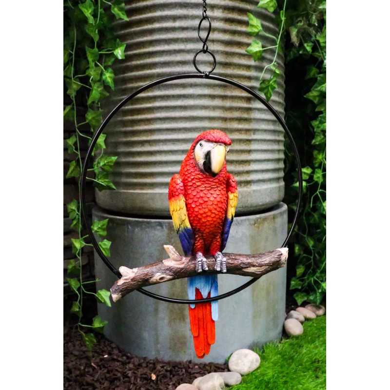 Atlantic Collectibles Ebros Hanging Scarlet Macaw Parrot Perching on Branch