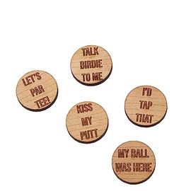 Novelty Ball Markers, Set of 5 Golf Ball Markers, Novelty Golfers Gift, Laser cut and engraved wooden veneer markers approx. 2.4cm diameter, British made