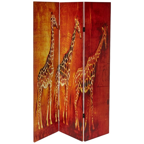 Oriental Furniture 6 ft. Tall Giraffe & Elephant Double Sided Room Divider